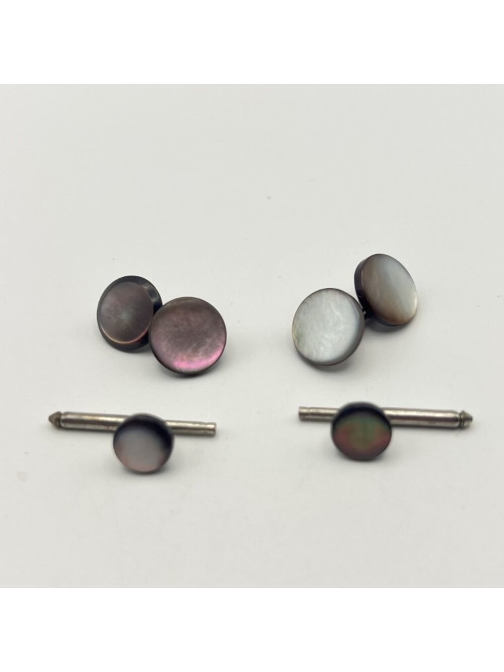 Antique Dark Mother of Pearl Cufflinks Shirt Studs Set Art Deco MOP